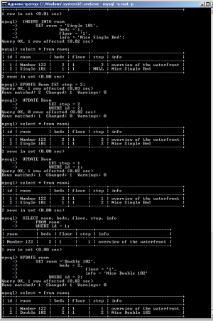 Отчёт от 10713 за БД - Управление гостиницей / Модель. SQL запросы для Room