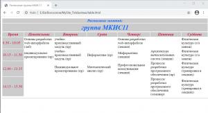 Отчёт от 11019 за Tinklavimas / 1. Расписание уроков