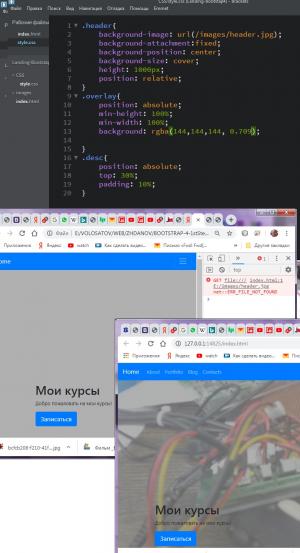 Отчёт от 11589 за Bootstrap-4 первые шаги / Заголовок header - оверлей, надпись и кнопка