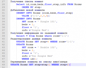 Отчёт от 5133 за БД - Управление гостиницей / Модель. SQL запросы для Room